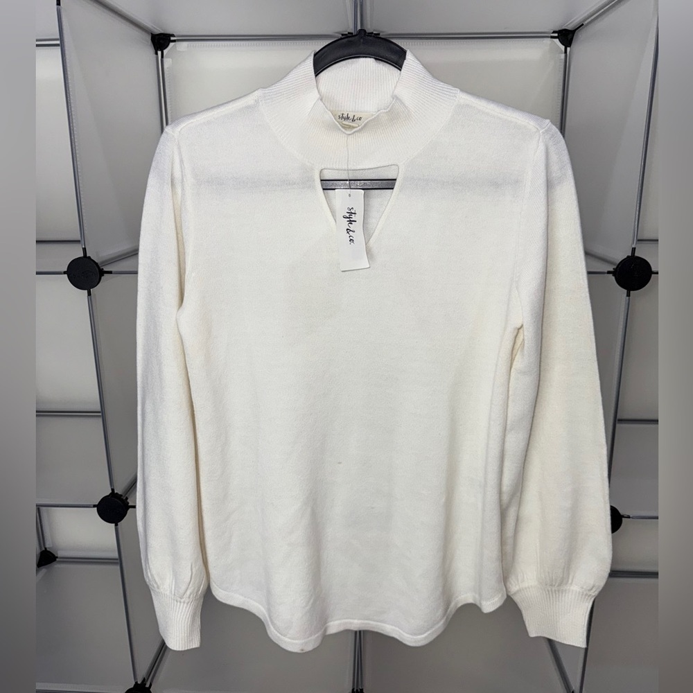 Style & Co Women's Mock Neck Keyhole Sweater Top Winter White Size XS
